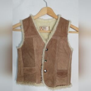 Genuine Leather Vintage Kids Tan Shearling Vest Southwest